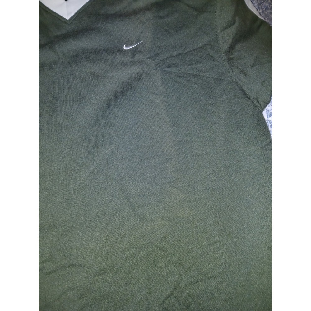 VINTAGE Nike Sweatshirt Womens XL Green V Neck Pullover Embroidered Swoosh Y2K - Picture 5 of 8